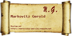 Markovitz Gerold névjegykártya